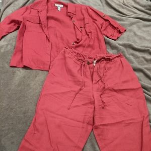 GUC Caribbean Joe linen blouse and pant set red petite